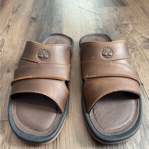 Timberland Men's Brown Leather Slide Sandals